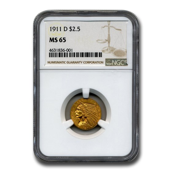 1911-D $2.50 Indian Gold Quarter Eagle MS-65 NGC 1911-D $2.50 Indian Gold Quarter Eagle MS-65 NGC